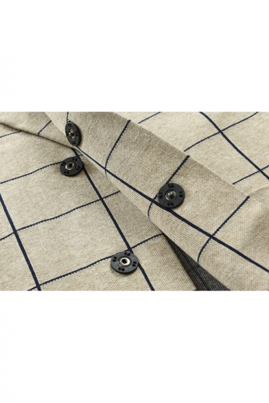Men's Trendy Classic Plaid Notched Lapel Collar Button Closure Longline Knitwear Trench Coat