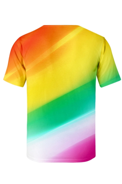 Mens Short Sleeve Round Neck Colorful Colorblock Printed Casual T-Shirt