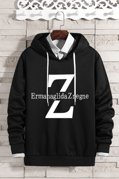 Mens Simple Fashion Letter ERMANAGLIDA ZNEGNE Printed Long Sleeve Casual Drawstring Hoodie