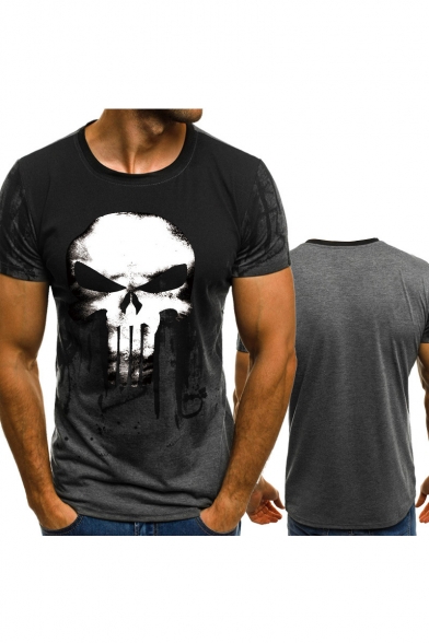Mens Summer Cool Skull Printed Round Neck Short Sleeve Sport Fitted T-Shirt
