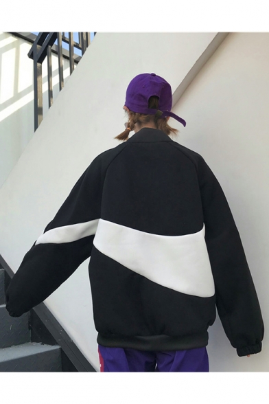 New Popular Half-Zip Stand Collar Long Sleeves Color Block Oversized Sweatshirt