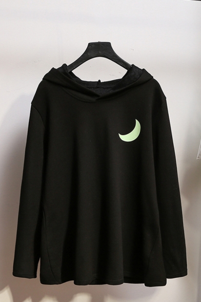 New Popular Reflect Light Moon Pattern Long Sleeve Casual Loose Hoodie