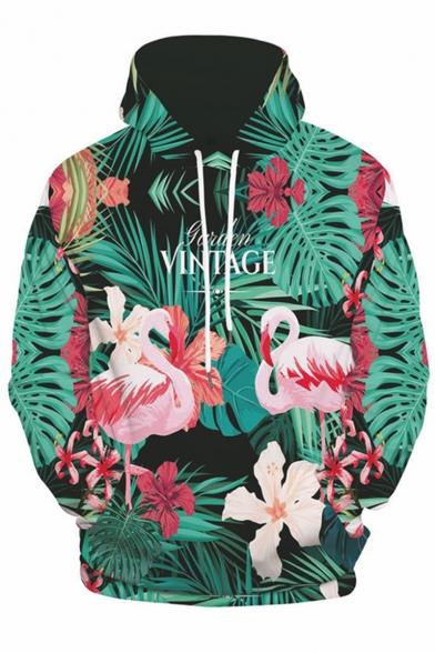 New Stylish Green Plant Flamingo 3D Printed Long Sleeve Unisex Casual Loose Hoodie
