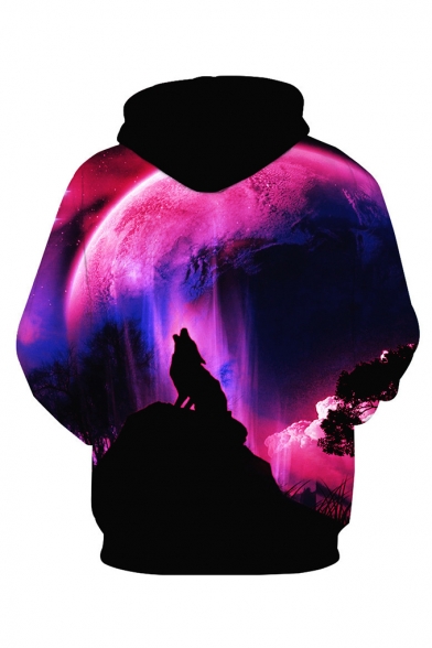 New Trendy Purple Aurora Wolf 3D Printed Long Sleeve Casual Loose Pullover Hoodie