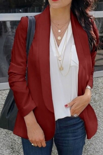 New Trendy Women Open-Front Long Sleeve Solid Color Blazer