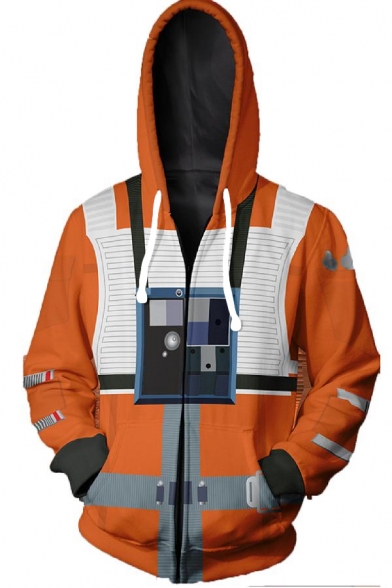 Star Wars Comic Cosplay Costume Camera Print Orange Zip Up Hoodie