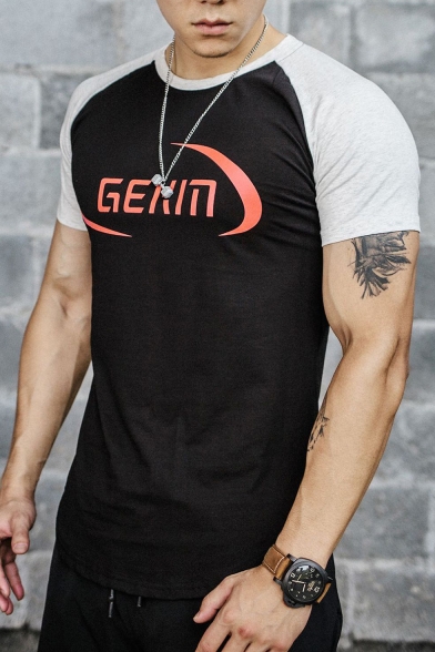 Summer New Arrival Colorblock Short Sleeve Round Neck Letter GEKM Printed Sports T-Shirt