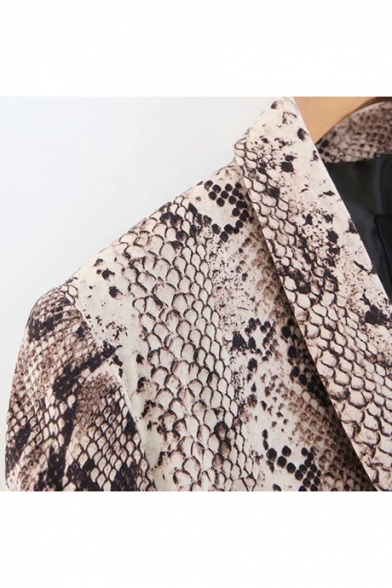 Trendy Khaki Snakeskin Printed Lapel Collar Casual Fitted Blazer Coat for Women