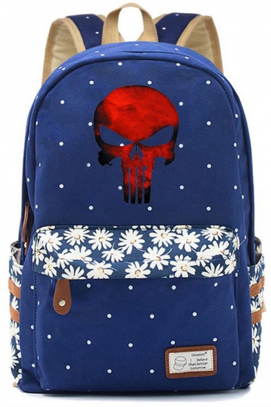 Unique Fashion Floral Comic Skull Logo Printed Students School Bag Backpack 30*42*14.5cm
