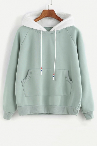 Womens Basic Solid Color Long Sleeve Fitted Pullover Hoodie