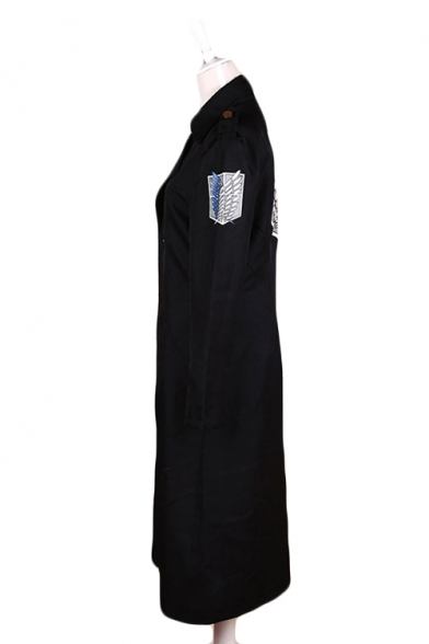 Cool Logo Printed Raglan Sleeves Longline Black Cloak Cosplay Costume Coat