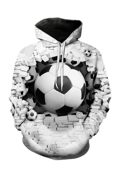 Creative Fashion Football 3D Printed Drawstring Hooded Long Sleeve Unisex Casual Loose Hoodie