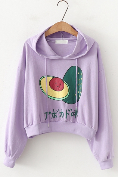 Cute Avocado Japanese Pattern Long Sleeve Leisure Hoodie