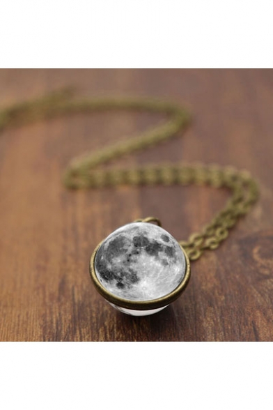 Fancy Universe Planet Galaxy Glass Marble Pendant Retro Sweater Necklace