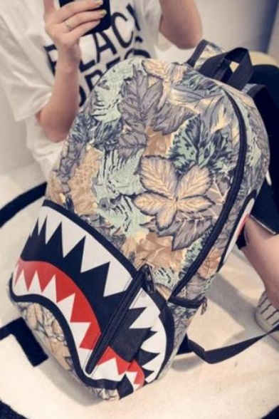 Hot Fashion Cartoon Shark Leaves Printed Large Travel Bag School Backpack 27*15*40 CM