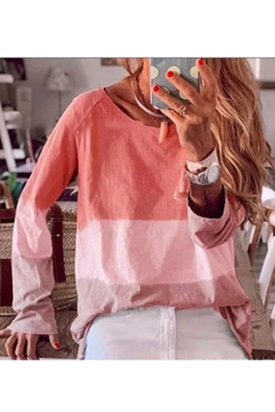 Hot New Trendy Long Sleeve Round Neck Long Sleeve Colorblock Printed Loose T-Shirt