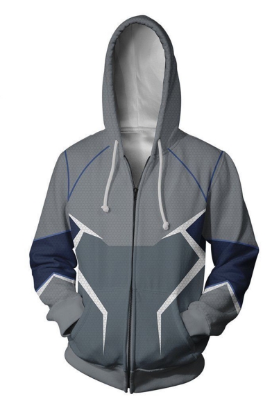 Hot Popular Comic Figure Quicksilver 3D Printed Cosplay Costume Grey Long Sleeve Zip Up Hoodie