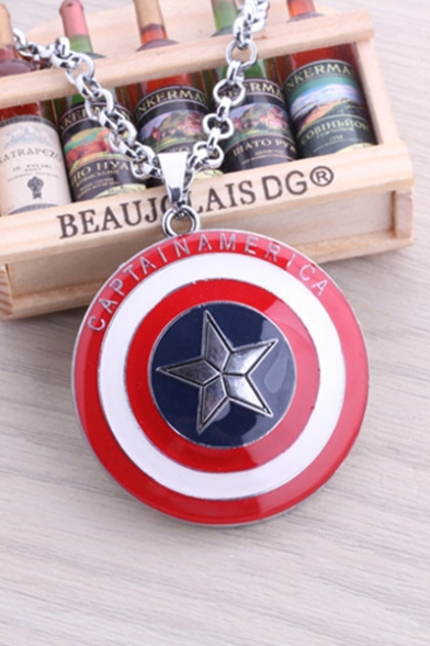 Hot Popular Comic Star Logo Shield Pendant Red Necklace