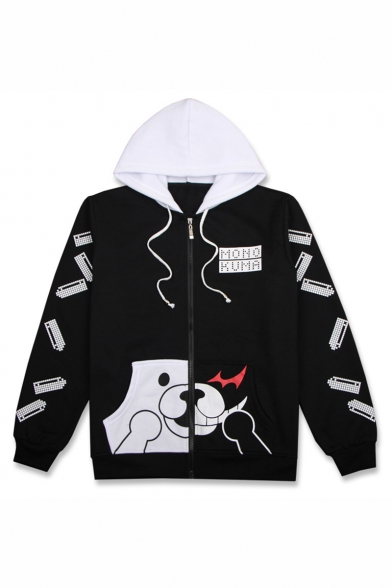 Hot Popular Game Black and White Bear Printed Long Sleeve Casual Sports Zip Up Hoodie