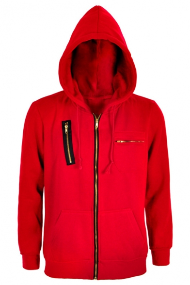 Money Heist Cosplay Costume Chest Zippered Pocket Red Hooded Coat