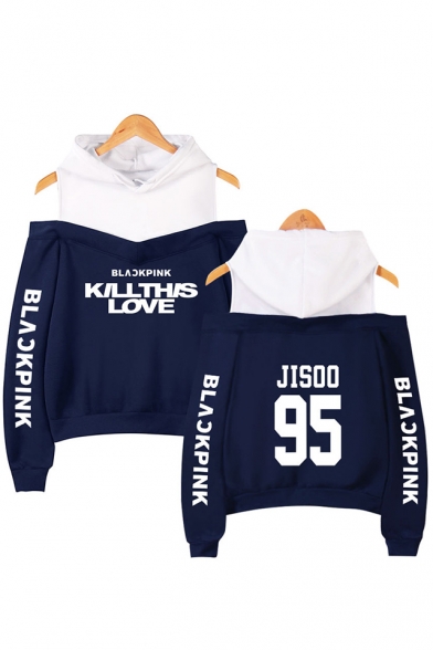 KILL THIS LOVE Letter Printed Long Sleeve Cold Shoulder Fashion Hoodie