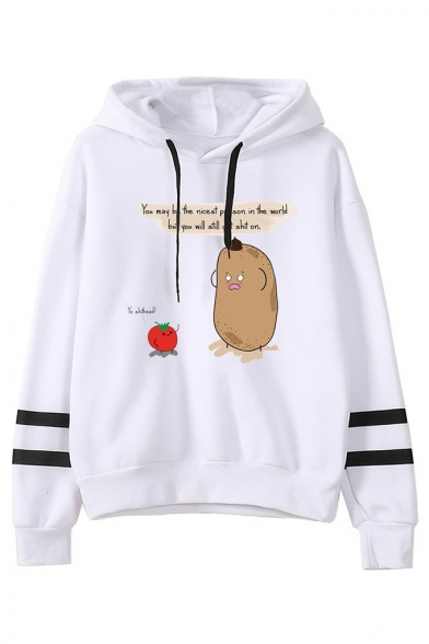 Letter Funny potato Printed Striped Long Sleeve Pullover Hoodie