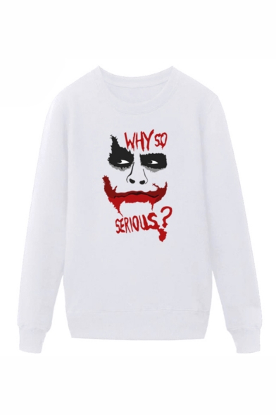 Letter WHY SO SERIOUS Joker Printed Round Neck Long Sleeve Unisex Casual Pullover Hoodie