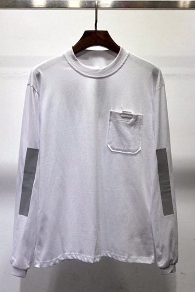 Men's New Design Reflective Strip Patched Pocket Embellished Casual Cotton Sweatshirt