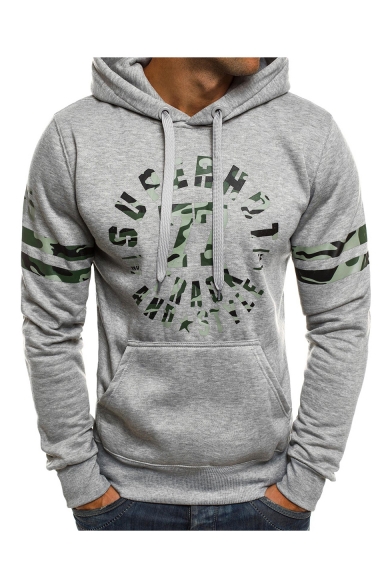 Men's New Fashion Camouflage Letter Stripe Printed Long Sleeve Casual Sports Drawstring Hoodie
