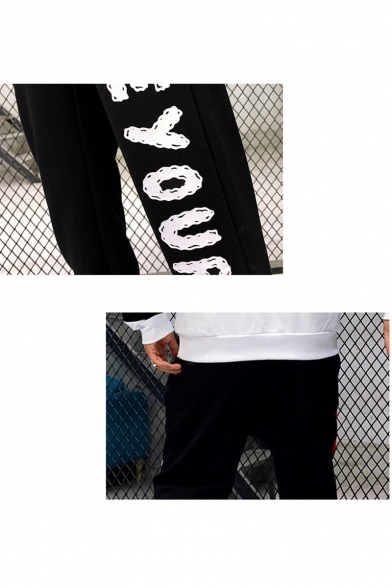Men's Popular Fashion Letter BEYOUR Letter Printed Black Loose Fit Casual Sports Track Pants
