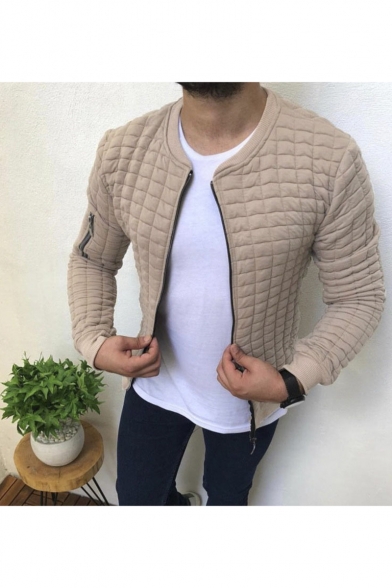 Mens Fashion Plain Stand-Up Collar Long Sleeve Open Front Slim Sports Jacket