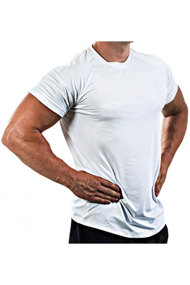 Mens Hot Stylish Short Sleeve Plain Leisure Quick Drying Long Sport Fitted T-Shirt
