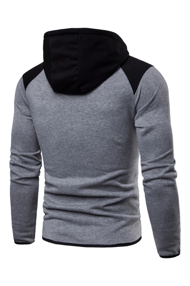 Mens Popular Fashion Colorblock Patched Drawstring Hooded Long Sleeve Casual Sports Zip Up Hoodie