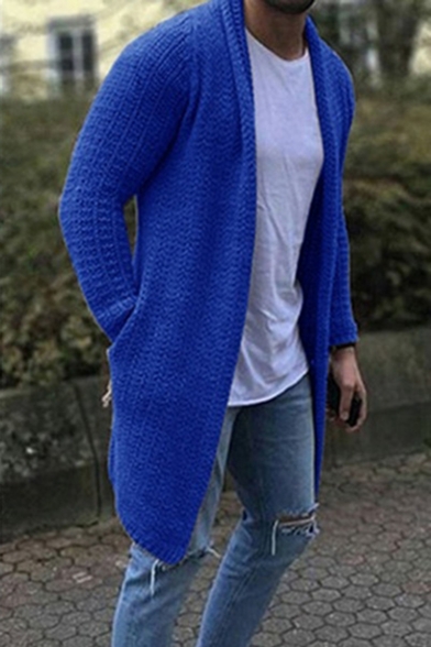 Mens Trendy Simple Plain Open Front Fitted Longline Knitwear Cardigan