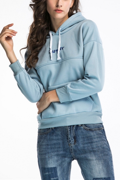 New Fashion Letter Embroidered Long Sleeve Hoodie With Pocket
