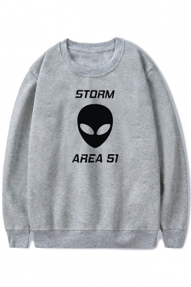 New Stylish Alien Storm Area Letter Print Basic Round Neck Pullover Sweatshirt
