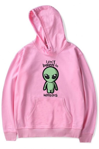 New Stylish Funny Alien Letter I Don't Believe In Humans Printed Casual Sport Hoodie