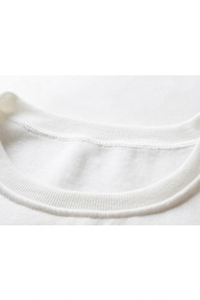 New Trendy Ukiyo-e Style Long Sleeve Round Neck Wave Sushi Print White Pullover Sweatshirt