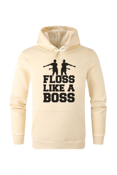 Popular Fashion Letter FLOSS LIKE A BOSS Printed Long Sleeve Sports Pullover Hoodie with Pocket