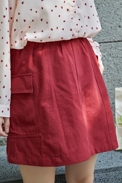 Simple Side Pockets Solid Color Mini Cargo A-Line Skirt