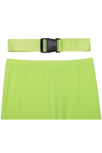 Summer Fluorescence Green High Waist Bag Buckle Belt Bodycon Sport Shorts