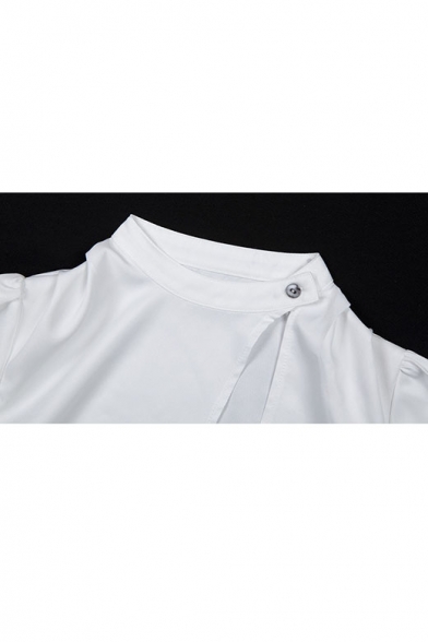 Summer Hot Fashion White Puff Sleeve Cutout Button Front Slim Cropped T Shirt