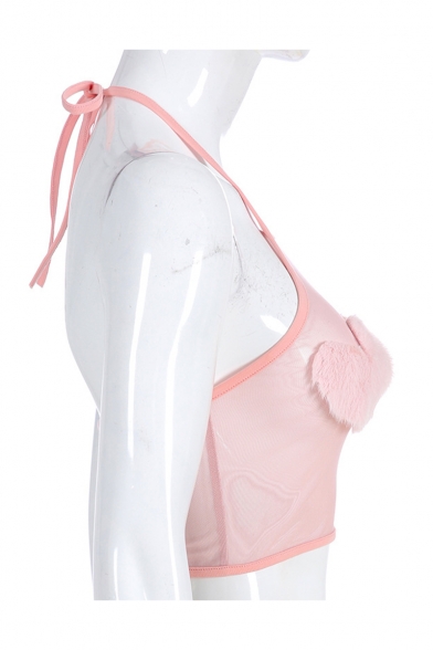 Summer Sexy Heart Print Halter Neck Sleeveless Pink Cropped Cami
