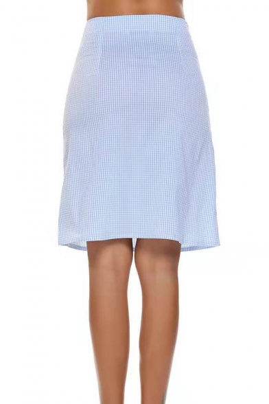 Summer New Trendy High Waist Striped Printed Ruffle Trim Slim Fit Midi A-Line Skirt