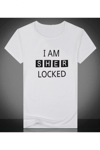 Summer Short Sleeve Round Neck I Am Sher Locked Letter Printed Slim Fitted Leisure T Shirt