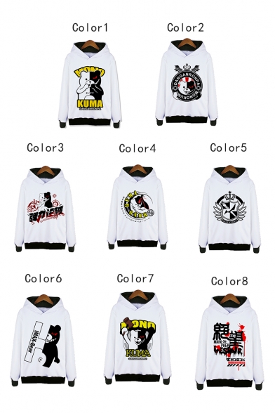 Cartoon Black and White Bear Pattern Round Neck Long Sleeve Unisex Casual Pullover Hoodie