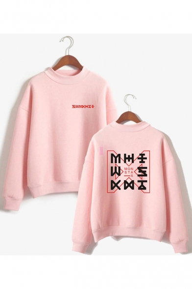 Casual Kpop Boy Group Logo Print Long Sleeve Mock Neck Sweatshirt