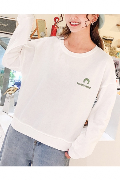 Chic Moon MARINS SERRE Letter Embroidered Round Neck Long Sleeve Sweatshirt