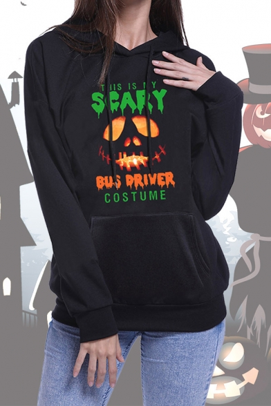 Fashion Halloween This Is My Scary Letter Printed Long Sleeve Black Hoodie