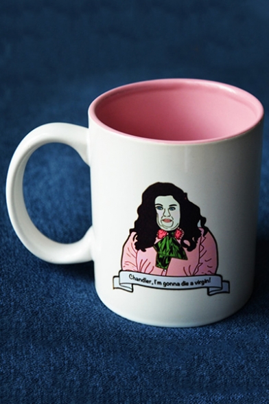 Friends Funny Cute Fat Monica Cartoon Figure Printed Pink Inside Porcelain Mug Cup